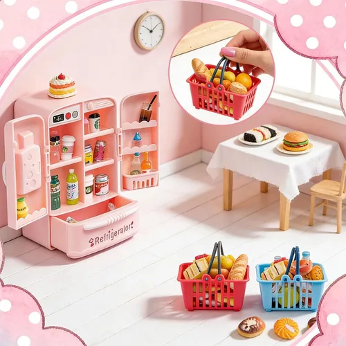 Vista 4 de 164Pcs Mini Carrito de Compras Cesta Miniatura Comida Bebida Juguetes Supermercado Metal Manivela Carrito Muñeca Casa Tienda Accesorios