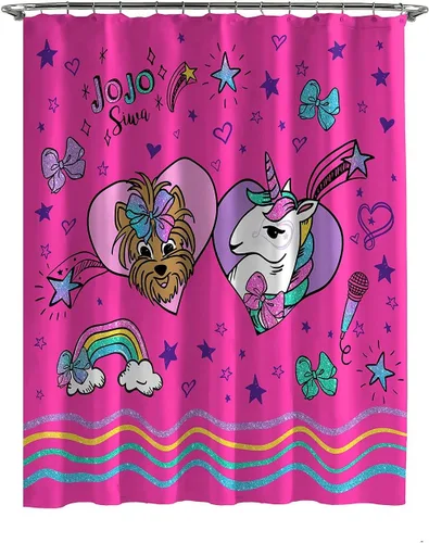 Vista 2 de Jojo Siwa - Juego de cortina de ducha y ganchos para baño