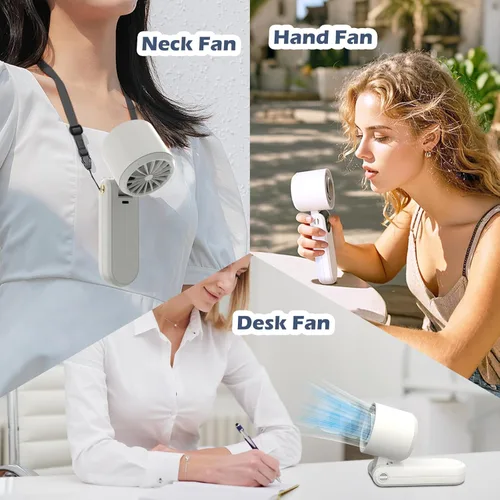 Vista 2 de Mini ventilador personal plegable turbo portátil de mano, recargable 3 en 1, ventilador de mano/escritorio/cuello, ventilador de hielo, regalos