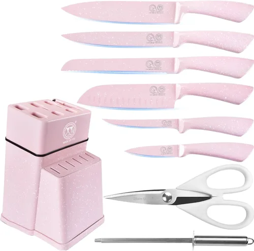 Vista 13 de XYJ juego de bloque con cuchillos de cocina, de acero inoxidable, con soporte, juego de cuchillos de chef profesional japonés, cuchillos para carne