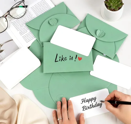 Vista 3 de ABSOFINE 25 piezas de sobres mini con cierre de corazón de 4.1x2.8 pulgadas, sobres bonitos de papel kraft para tarjetas de regalo, sobres pequeños