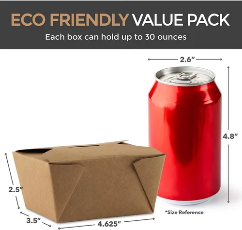 Vista 3 de Stock Your Home Recipientes de comida para llevar para microondas, cajas de papel kraft marrón para llevar de 30 onzas (paquete de 50) resistentes a