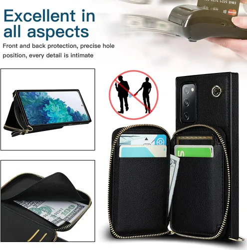 Vista 7 de Asuwish Funda de teléfono para Samsung Galaxy S20 FE 5G de 6.5 pulgadas con protector de pantalla y soporte para tarjetas con cremallera, soporte