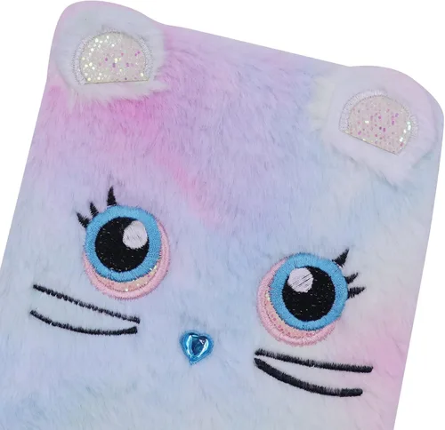 Vista 4 de ZGMYC Kids Cute Cat Diary Journal Fuzzy Plush Notebook Writing Planner for School Office Supplies, 160 Pages