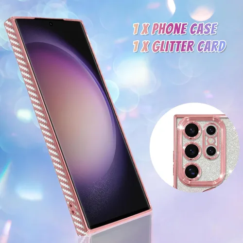 Vista 624 de Bonoma - Funda compatible con Samsung Galaxy S21 Plus, diseño de corazón con purpurina, color rosa Support for MagSafe, Plating Magnetic Case TPU
