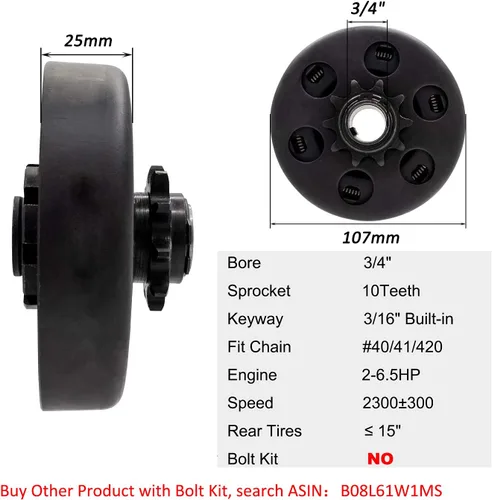 Vista 2 de FDJ Minibike Go Kart Embrague de 3/4" Orificio 10 Dientes para Cadena #40/41/420