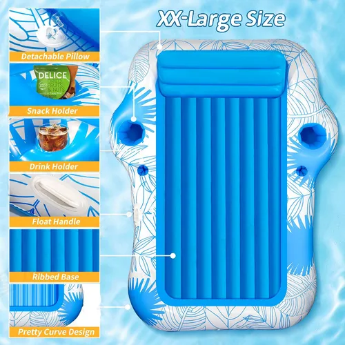 Vista 2 de Inflatable Pool Lounger for Adults, Extra Large Blow Up Tanning Pool Bed, Sunbathing Floating Raft, Portable Suntan Tub Floaties for Beach, Pool &