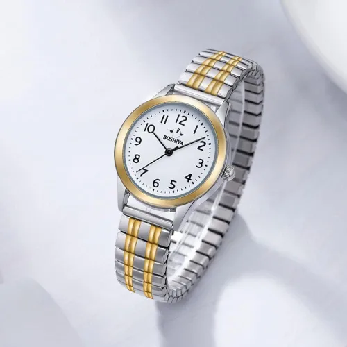 Vista 3 de BOSHIYA Reloj con banda elástica para mujer Easy Reader de 1.181 in analógico de cuarzo con correa elástica de acero inoxidable, impermeable, reloj