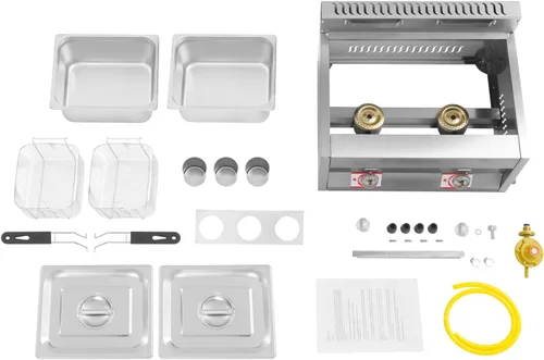 Vista 9 de Freidora comercial, freidora de encimera de doble tanque con control de temperatura independiente y tazas laterales desmontables para condimentos