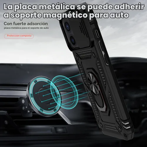 Vista 3 de Funda para iPhone 12/iPhone 12 Pro con cubierta para lente de cámara, color negro