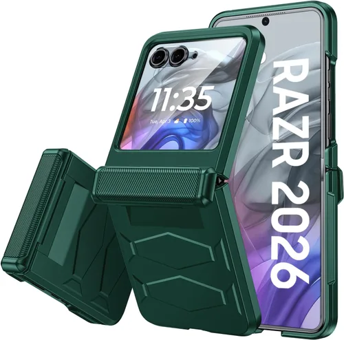 Vista 14 de Vizvera para Motorola Razr 2024 - Funda con tapa con bisagra, protector de pantalla incorporado, a prueba de golpes, funda todo en uno para Negro