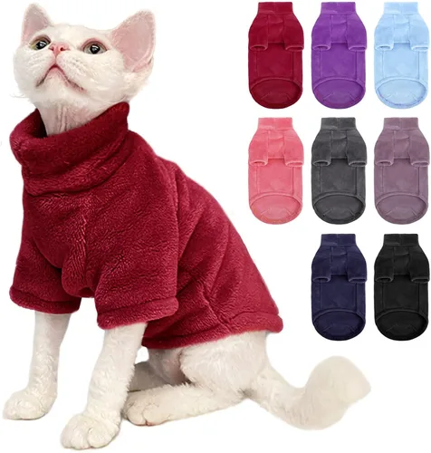 Vista 7 de Suéter Abrigo de Cuello de Tortuga para Gato, Ropa Sphynx Pijamas Solo para Gatos, Suéteres de Vellón Pullover para Gatitos con Mangas, Mono