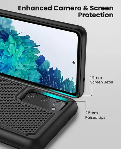 Vista 3 de Funda UNPEY para Samsung Galaxy S20 FE 5G: doble capa antideslizante negra Protección contra caídas de grado militar, textura mate, cubierta Negro