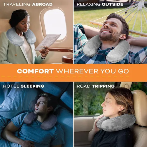 Vista 8 de Cómoda almohada de viaje, envuélvete en comodidad extrema con la almohada de cuello de comodidad maestra, una almohada de espuma de memoria que Azul