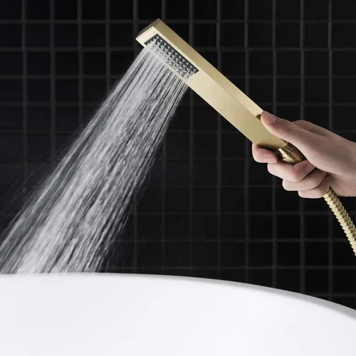 Vista 8 de WOODBRIDGE F0008BG - Grifo de llenado de bañera independiente de una sola manija contemporánea con ducha de mano en acabado dorado cepillado
