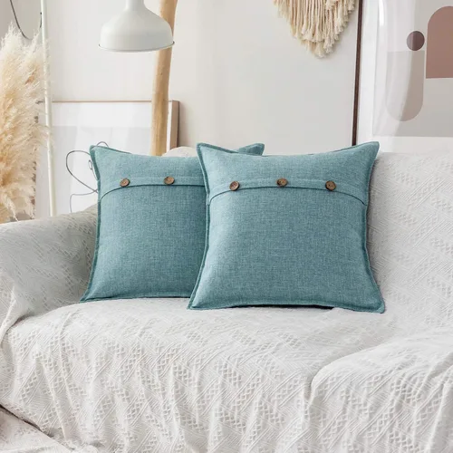 Vista 17 de Home Brilliant Juego de 2 fundas de almohada decorativas con botones, fundas de cojín de lino sintético texturizadas para cama, sofá, banco, 18 x 18