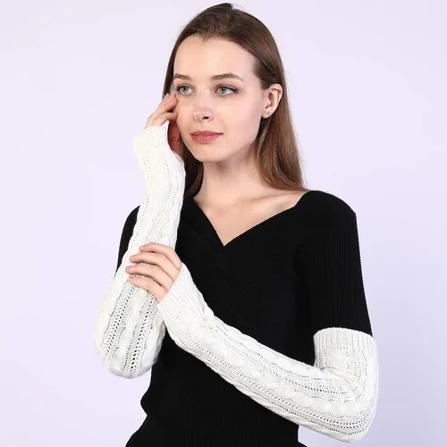 Vista 16 de Bellady Guantes de invierno para mujer, cálidos sobre el codo, guantes largos sin dedos con agujero para el pulgar, guantes de punto para calentar
