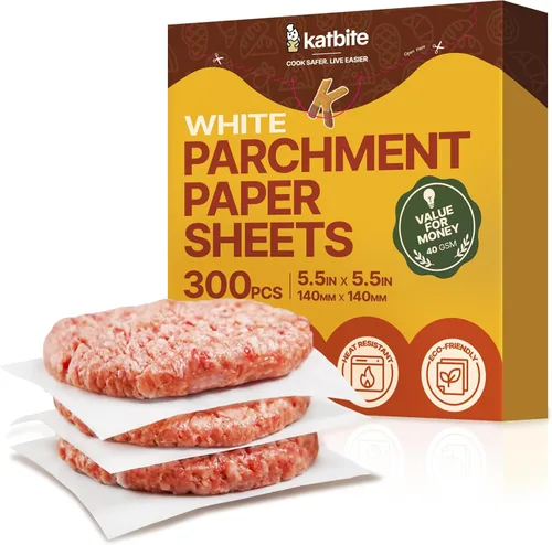 Vista 16 de Katbite Hamburger Patty Paper 300 unidades, hojas cuadradas de papel pergamino antiadherente de 4 x 4 pulgadas para hamburguesas, prensa