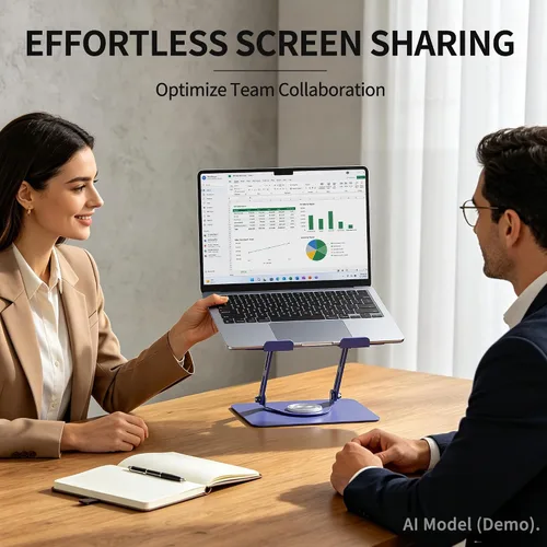 Vista 2 de Livilord ALASHI - Soporte para computadora portátil para escritorio con base giratoria de 360°, soportes ajustables para laptop multiángulo