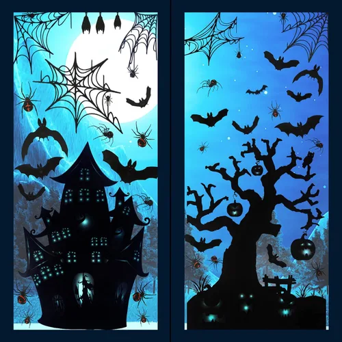 Vista 9 de Larcenciel Decoraciones de Halloween – 170 calcomanías para ventana y vidrio – Calcomanías espeluznantes para puerta de murciélago, araña, zombi