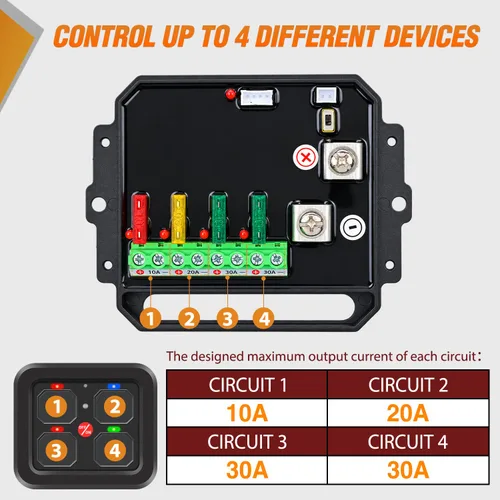 Vista 6 de Nilight Sistema de relé de control de circuito azul 12V 24V del panel