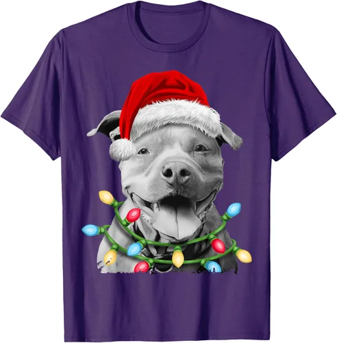 Vista 64 de Pit Bull Santa - Camiseta de perro con luces para árbol de Navidad para niños, Negro, S