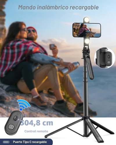 Vista 7 de Yeaki Trípode de teléfono de 71 pulgadas, trípode para iPhone con luz de relleno y control remoto recargable, soporte de aluminio para teléfono