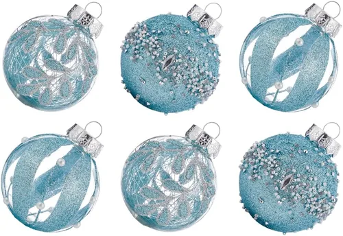 Vista 10 de XmasExp - Juego de adornos de bola de Navidad, 2.76 pulgadas, grandes, inastillables, transparentes, con brillantina, decoración de árbol de Beige