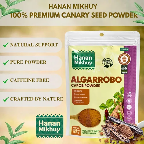 Vista 3 de HANAN MIKHUY Algarrobo en polvo 100% natural - Sin gluten, vegano, sin OMG, superalimento de alto contenido de fibra de Perú sin cafeína y sin