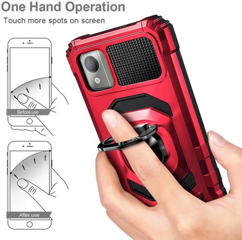 Vista 6 de NZND Funda para Nokia C110 con protector de pantalla de vidrio templado (cobertura máxima), protección de cuerpo completo [grado militar], funda Rojo