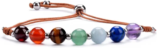 Vista 7 de Cherry Tree Collection - Pulsera de chakra con gemas naturales, cordón de nailon de tamaño ajustable, cuentas de 6 mm, espaciadores plateados, de 13