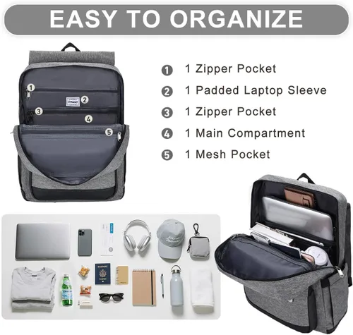 Vista 5 de RAVUO Mochila para hombres y mujeres, resistente al agua de 15.6 pulgadas, mochila para computadora portátil, mochila universitaria, mochila casual