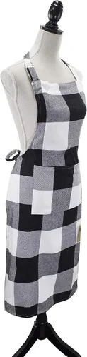 Vista 2 de Fennco Styles Delantal de algodón a cuadros de búfalo blanco y negro para cocina y hogar (24 x 36 pulgadas), Negro