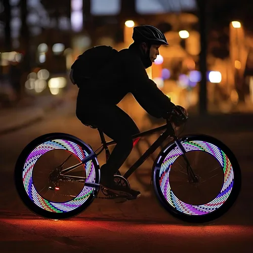 Vista 6 de Luz de radios LED para bicicleta, 30 patrones de color, conmutación automática de patrones, fácil montaje en rueda