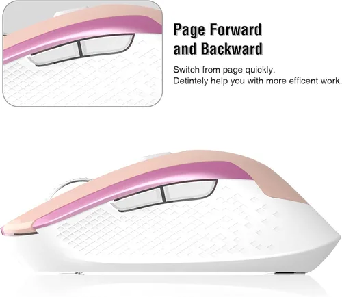 Vista 4 de RaceGT Mouse inalámbrico - 2.4G silencioso inalámbrico para laptop, escritorio, MacBook, PC - 6 botones, 3 DPI ajustables Rosa (USB-A)