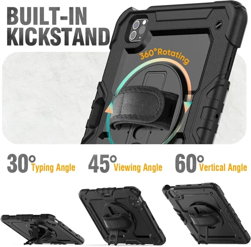 Vista 5 de HXCASEAC Funda para iPad Pro de 11 pulgadas (2022/2021/2020/2018) a prueba de golpes con soporte para lápiz, protector de pantalla, correa de mano