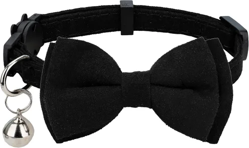 Vista 15 de Collar de gato con pajarita de campana Breakaway Kitten Small Pet Safety Solid Wedding Basic Pure Color Suede Soft Adjustable Sailor Bow - [1