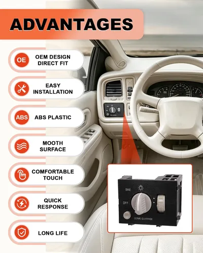 Vista 5 de Interruptor de faros compatible con Chevy C1500 K1500, D1523H 1995-1998 - Faro, regulador de panel de instrumentos e interruptor de lámpara