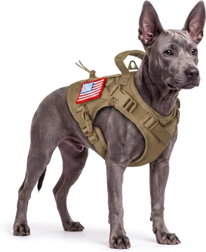 Vista 11 de Arnés táctico para perros pequeños, chaleco para perros de servicio militar con mango de goma, arnés de entrenamiento ajustable K9 con paneles MOLLE