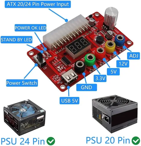 Vista 5 de Kit de placa de conexión de fuente de alimentación ATX y estuche acrílico con perilla de voltaje ajustable ADJ, soporta 3.3 V, 5 V, 12 V y 1.8
