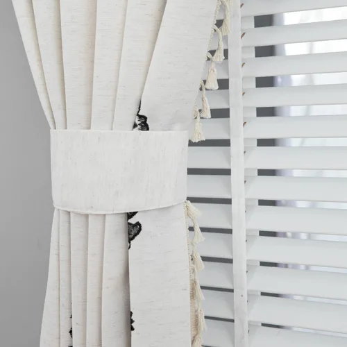 Vista 5 de VOGOL Cortinas bohemias de 84 pulgadas de largo, cortinas decorativas con textura de lino para sala de estar, patrón de flores negras, bolsillo