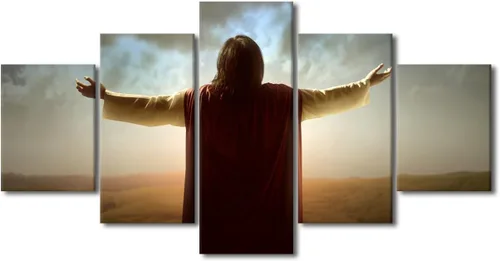 Vista 29 de Lienzo decorativo para pared de sala de estar, impresión retro con luz de esperanza de Jesús, 1 panel, póster de lienzo moderno para dormitorio