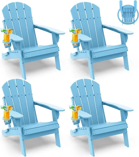 Vista 11 de GREENVINES Silla Plegable Adirondack Plástico HDPE Sillas para Fogata Todo Tiempo Portavasos Ártico para Terraza Patio Trasero Patio