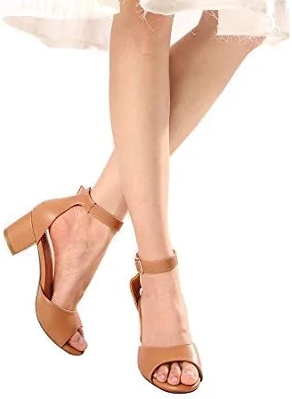 Vista 2 de IDIFU Sandalias de tacón bajo Candie para mujer, puntera abierta, correa gruesa al tobillo, zapatos de vestir de boda, 5