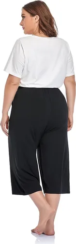 Vista 4 de ZERDOCEAN Pantalones casuales de pierna ancha para mujer, talla grande, cómodos, capri, relajados, con bolsillos con cordón