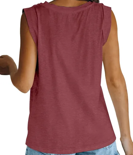 Vista 4 de Camiseta sin mangas de verano para mujer, ajuste holgado, casual, cuello redondo, básica