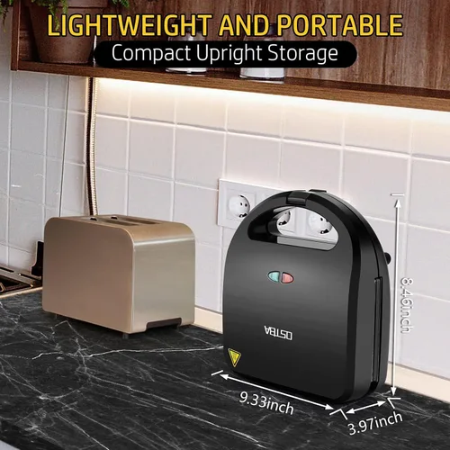 Vista 6 de OSTBA Máquina de gofres 3 en 1 con platos extraíbles, sandwichera