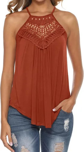 Vista 13 de Bluetime Halter Tops Women Sleeveless Crochet Flowy Cute Summer Tank Tops Negro
