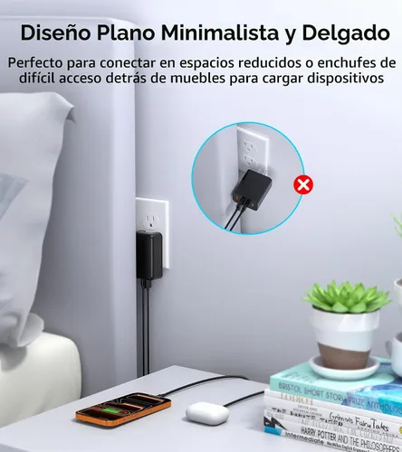 Vista 7 de [Paquete de 2] Cargador de pared plano multipuerto USB-C de 40 W, bloque