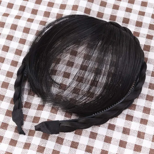 Vista 2 de Extensiones de cabello sintético con flecos, para mujeres y niñas (negro)